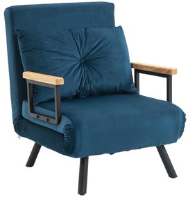 HOMCOM Aksamitny Fotel Relaksacyjny - Funkcja Leżanki, Niebieski Kolor, 63x73x81cm - Wygoda na Co Dzień | Aosom PL