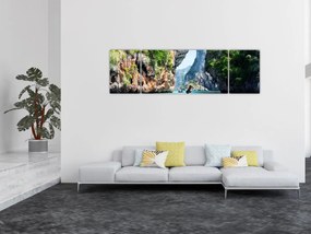 Obraz - Wodny śródziemnomorski krajobraz z łodzią (170x50 cm)