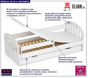 Białe łóżko dziecięce z szufladą i barierką ochronną - Lisse 80X180