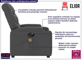 Szary fotel z regulacją oparcia i masażem - Luzof 3X