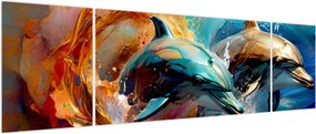 Obraz - Malowanie delfinów (170x50 cm)