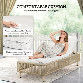 Outsunny Rattanowa Leżanka Ogrodowa, 5-stopniowa regulacja, poduszka w zestawie | Aosom PL