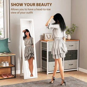 HOMCOM Lustro stojące, lustro całopostaciowe z podpórką, wolnostojące lustro ścienne, 37 x 157 cm, biały