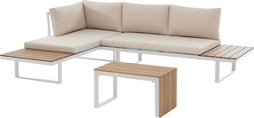 Zestaw mebli ogrodowych z aluminium modułowy: 2 kanapy i stolik kawowy - Biały z beżowymi poduszkami - BAMBAÏA od MYLIA