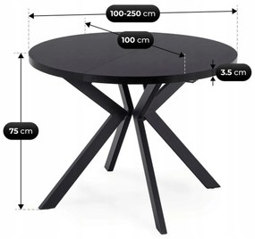 Stół Okrągły Rozkładany LUKAS 100-250 cm Czarny Nowoczesny Loft