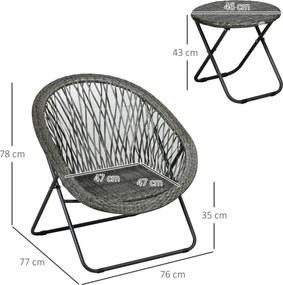 Outsunny Zestaw mebli ogrodowych 3-częściowy, składany zestaw ogrodowy z stolikiem kawowym, 2 krzesłami, zestaw mebli balkonowych z poduszkami, zestaw mebli ogrodowych do balkonu, tarasu, szary | Aosom PL