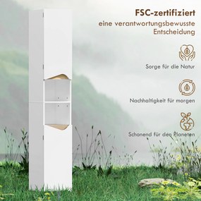 HOMCOM Szafka łazienkowa wąska wysoka szafa z 2 drzwiami, 2 otwartymi półkami, do łazienki 30 x 34,6 x 182 cm Biały | Aosom PL