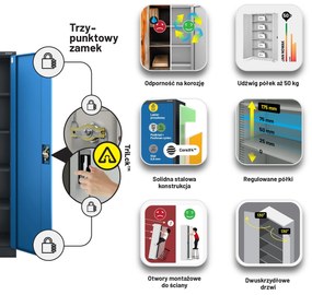 Szafa na dokumenty biurowa metalowa antracytowo-niebieska: JAN H, 900 x 1950 x 400 mm