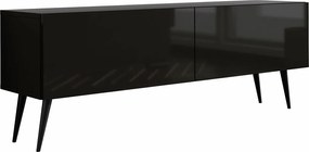 Szafka RTV: Czarny Matowy/Czarny Błyszczący, czarne nogi, 140 x 52 x 32 cm