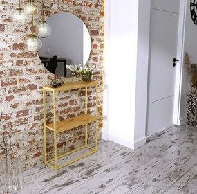 Wąska konsola z metalowym stelażem złoty + dąb lancelot S6-G87