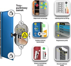 Szafa biurowa na akta szeroka Jan II 115x40x185 cm szary/niebieski
