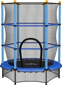 HOMCOM Trampolina dla Dzieci, Ø140 cm, z Siatką Bezpieczeństwa, do Wnętrz i na Zewnątrz, Stal, Plastik, Obciążenie do 50 kg, Niebieska