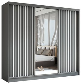 Szafa przesuwna - Lameo z lustrem 240 cm, grafit | lamele biały mat