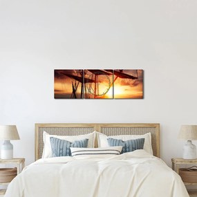 Obraz - Starożytny statek piracki (z zegarem) (90x30 cm)