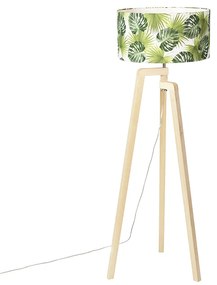 Lampa podłogowa na trójnogu, drewno z kloszem liść - Puros Nowoczesny Oswietlenie wewnetrzne