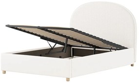 Białe tapicerowane łóżko dwuosobowe ze schowkiem i stelażem 140x200 cm Moon – Vipack