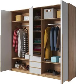Zestaw sypialniany Gino – łóżko 160x200, komoda i szafa w kolorze biały / dąb craft złoty