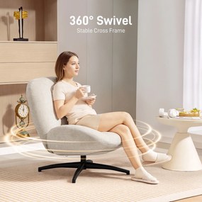 HOMCOM Obrotowy fotel tapicerowany, fotel akcentowy z wypełnieniem z waty PP, obicie z tkaniny, stalowa baza, kremowo-biały