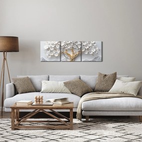 Obraz – Eleganckie drzewo życia 3D pełne kwiatów (z zegarem) (90x30 cm)