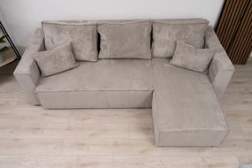 PROMOCJA Beżowa narożna sofa SMART COSARO, dwustronna + 2 poduszki GRATIS II. gatunek