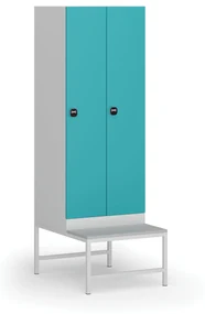 Szafka ubraniowa z ławką, 2-drzwiowa, 1875 x 600 x 500/800 mm, zamek RFID, drzwi zielone
