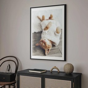 Plakat Leniwy kot 29,7x42 cm z ramą czarną z marginesem ARTGEIST B