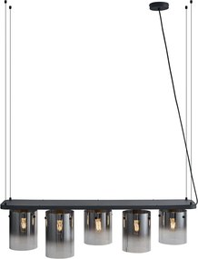 Nowoczesna lampa wisząca czarna z przydymionym szkłem, 5-punktowa - Hybrid