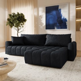 Masseno Narożnik FRIGA z funkcją spania i pojemnikiem na pościel Narozniki L, Rozkładana sofa - Czarny, MONOLITH 95