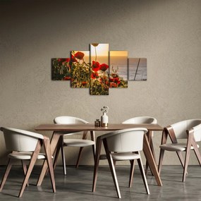 Obraz zachodu słońca z makami (125x70 cm)