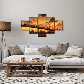 Obraz - Zachód słońca nad mostem Bena Franklina, Filadelfia (125x70 cm)