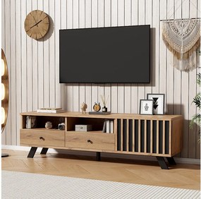 Szafka RTV - 150 x 38 x 44 cm - z 2 szufladami + 1 drzwiami - odpowiednia do telewizorów 60 cali - płyta wiórowa - kolor naturalny