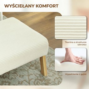 HOMCOM Pufa z miękkim siedziskiem, drewniane nogi, hoker w stylu kordonowym Kremowy