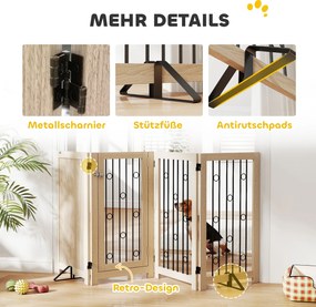 PawHut Wolnostojąca bramka dla zwierząt, bramka dla psa z drzwiami, 4 panele, do korytarza, schodów, ościeżnicy, MDF, stal | Aosom PL