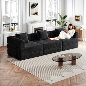 Czarna sofa 3-osobowa - Prosta sofa z miejscem do przechowywania i 3 metalowymi stelażami - gąsienica