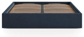 Ciemnoniebieskie tapicerowane łóżko dwuosobowe ze schowkiem/bez zagłówka ze stelażem 200x200 cm Susan – Micadoni