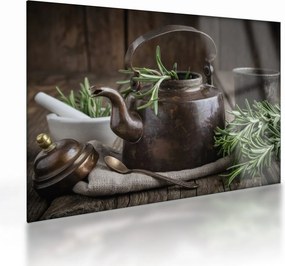 Obraz na szkle - Czajniczek z rozmarynem (70x50 cm)