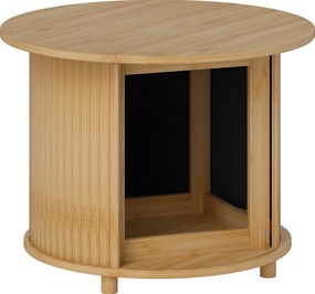 HOMCOM Stolik pomocniczy, okrągły, z miejscem do przechowywania, drzwiczki przesuwne, bambus, Ф60 x 45 cm, obciążenie do 20 kg