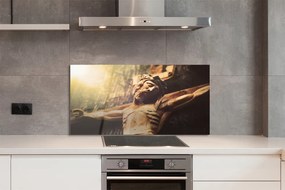 Szklany Panel Rzeźba Jezusa w Drewnie