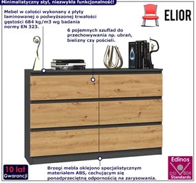 Podwójna komoda z szufladami antracyt + dąb artisan - Berta 120 cm