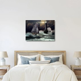 Obraz - Statek płynący przez wzburzone fale (70x50 cm)