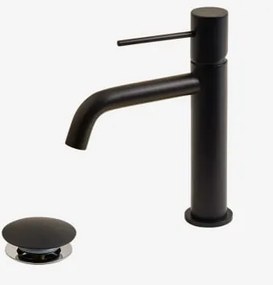 Zestaw Baterii Umywalkowej I Zaworu Spustowego Orveta Click-clack Z Mosiądzu Czarny Matowy & ↑20 Cm & Zawór Z Przelewem - Sklum