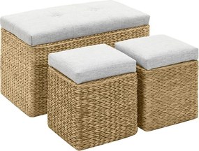 Szary ławka z hiacyntem wodnym z 2 pufami i schowkiem, wygodne poduszki, bez montażu