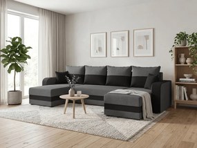 Rozkładana sofa narożna w kształcie U VALERIO 305x140 cm, ciemnoszara/antracytowa