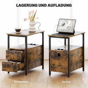 HOMCOM Stolik pomocniczy ze stacją ładowania, portami USB, gniazdkami, 2 szufladami i półką do salonu, sypialni