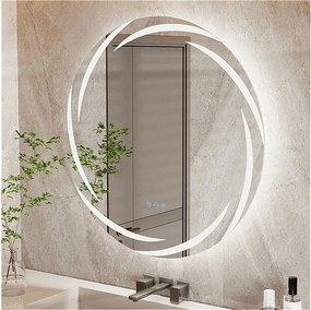 Lustro łazienkowe ścienne, lustro z podłączeniem LED, lustro podświetlane i przeciwmgielne, lustro toaletowe z 3 ekranami dotykowymi, 80x80cm