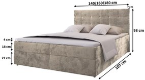 Tapicerowane łóżko boxspring GLORIEN VELVET 180x200 cm szare Materac: Matrace Bonell pružinová