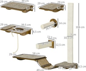PawHut Zestaw schodków dla kotów, wspinaczka ścienna, 8-elementowy, do 8 kg, solidny, Brązowy/Kremowy
