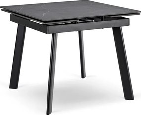 Stół Rozkładany Kwadratowy LARES 90-150 cm Ceramiczny Czarny Marmur/Czarny Nowoczesny