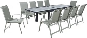 Rozkładany aluminiowy zestaw ogrodowy Lagos - 140/280 x 90 x 76 cm - 10 krzeseł - Jasnoszary