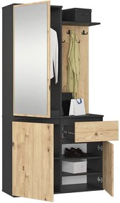 Nowoczesna garderoba do przedpokoju czarny + dąb artisan W9-K22